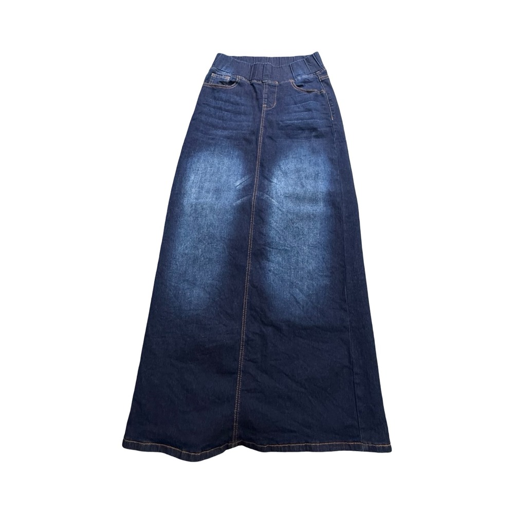 Be-Girl Denim Maxi Skirt Women XS 24x38 Dark Wash Stretch Cotton Modest